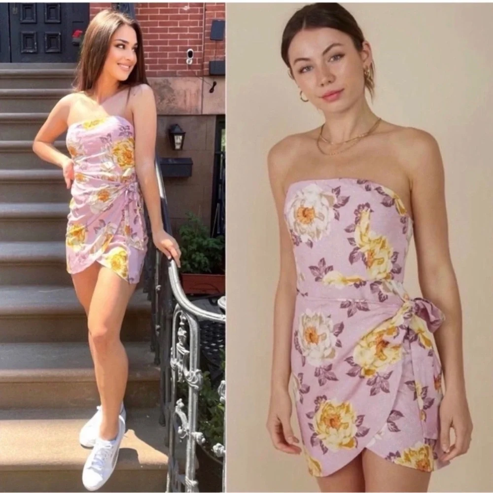 Blue Blush Sophia Floral Strapless Dress in Mauve